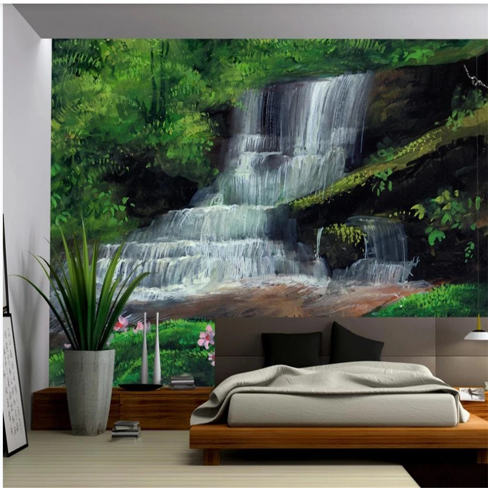 

Hand painted new Chinese waterfall landscape wallpapers background 3d murals wallpaper for living room