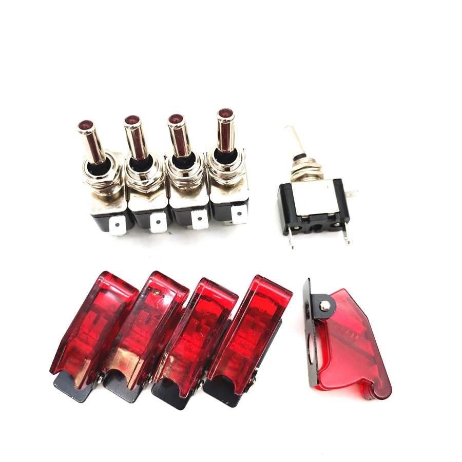 Interruptor de palanca basculante LED de 2 pines, cubierta roja de 12V 20A, encendido/apagado de SPST, coche, camión y barco, 5 uds.