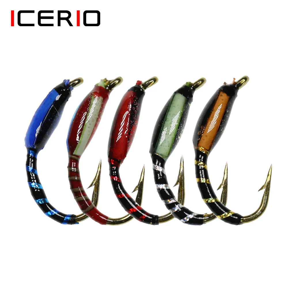 ICERIO 6PCS Epoxy Midge Buzzer Nymph Fly Trout Fishing Lure Baits Insect #12 UV Hegenen Body Flies