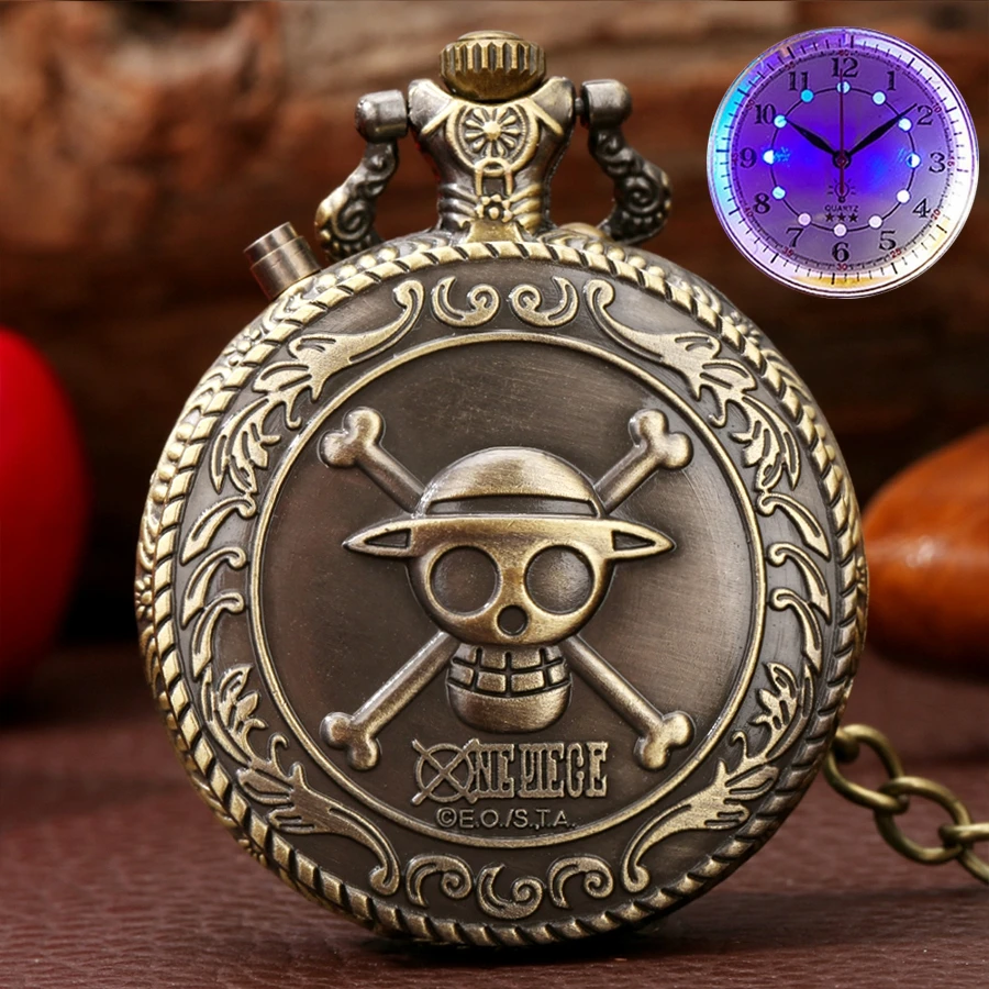 Orologio da tasca a LED luminoso giappone Cartoon Anime orologi da tasca al quarzo collana catena Vintage FOB Steampunk orologio Flash con ciondolo