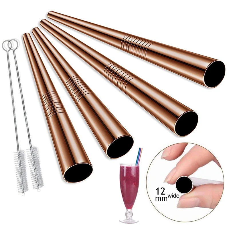 8.5" Diameter Metal Smoothie Straws Reusable Eco-friendly Stainless Steel Straw for Boba Bubble Milkshakes Drinking Accessory