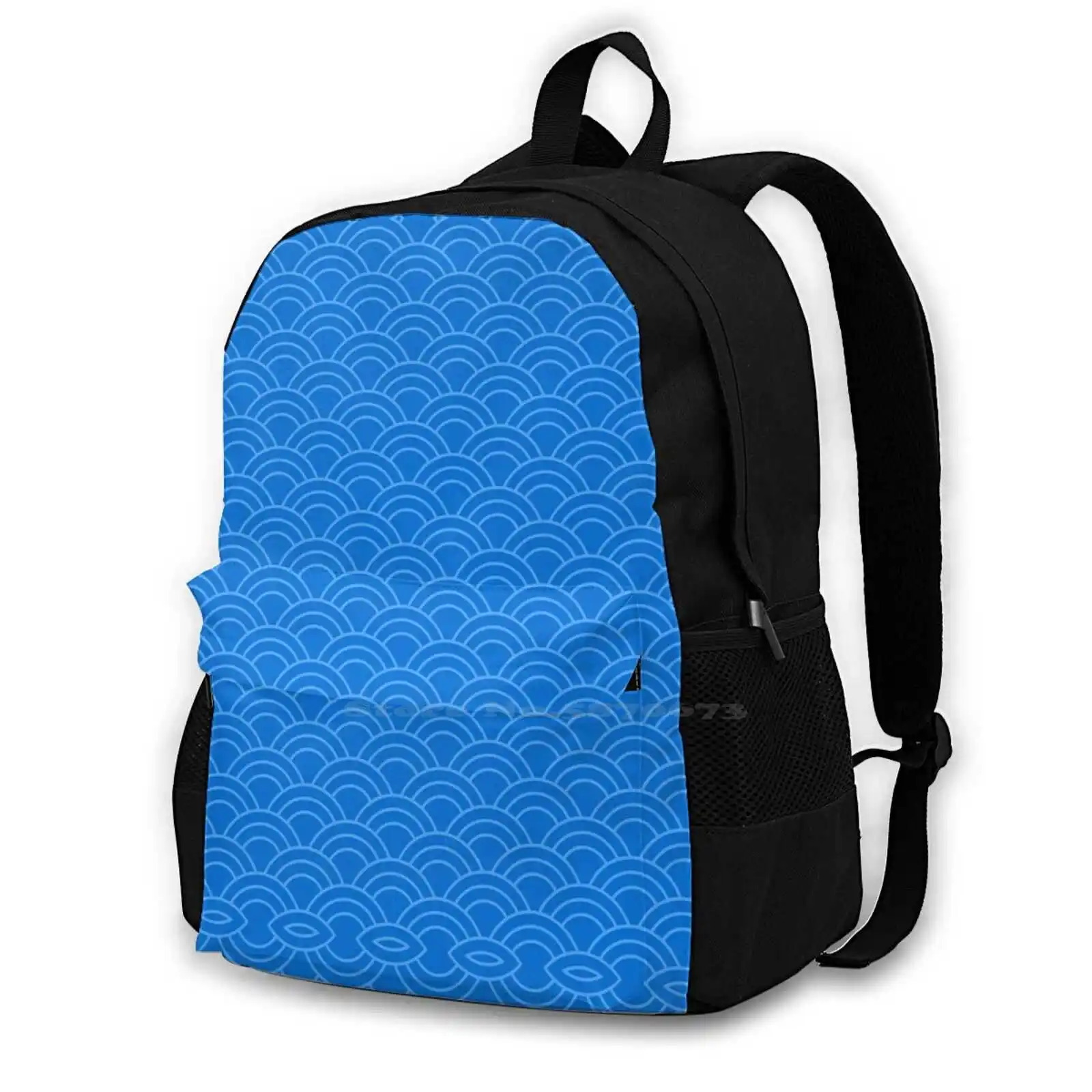 Waves / Japanese / Royal Blue Backpacks For School Teenagers Girls Travel Bags Luxury Geometric Pattern Patterns Beach Outfits