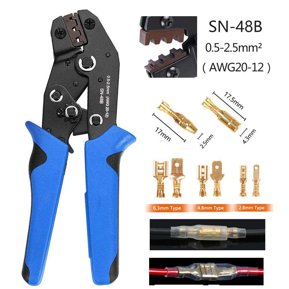 Wire Terminals Crimping Tool AWG22-16 with 500PCS Male/Female Wire Spade & Bullet Connectors Terminals Crimper Kit