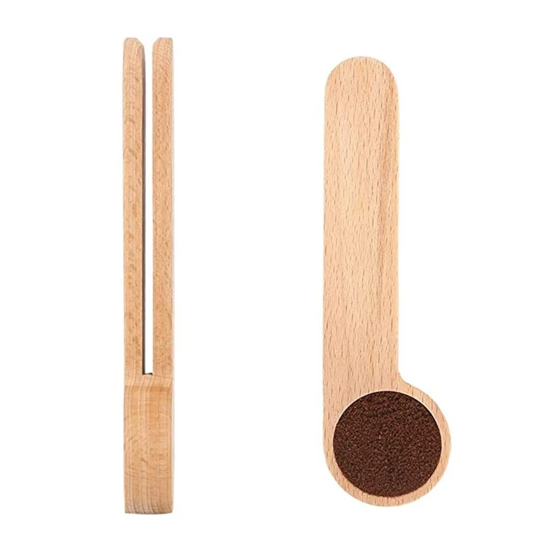 100Pcs/Lot Wood Coffee Scoop With Bag Clip Tablespoon Solid Beech Wood Measuring Scoop Tea Coffee Bean Spoon Clip Gift Wholesale