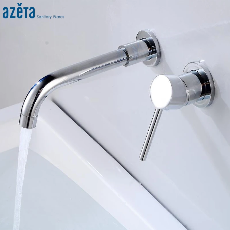 

Azeta Modern Wall Mounted Basin Faucet Chrome Brass Single Handle Basin Tap Bathroom Swivel Spout Basin Mixer Tap MK1903B