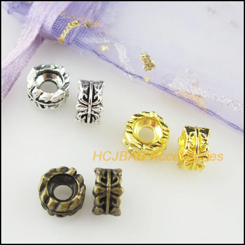 40Pcs Tibetan Silver Tone &  Bronze Gold Color Flower Round Circle Spacer Beads Charms 7mm