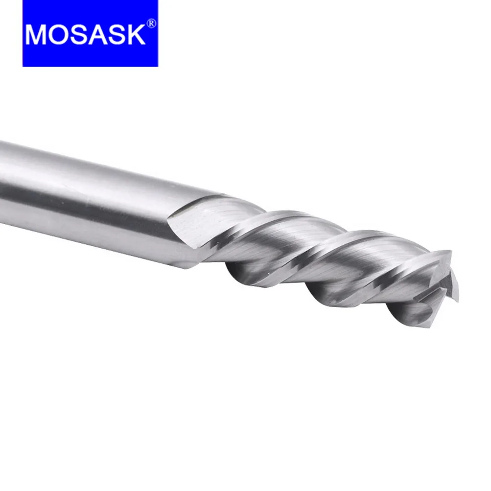 

MOSASK 1PC 3 Flute HRC 55 High-Gloss Aluminum Machining Metal Working Carbide End Mill 8 10 12 mm Tungstel Steel Milling Cutter