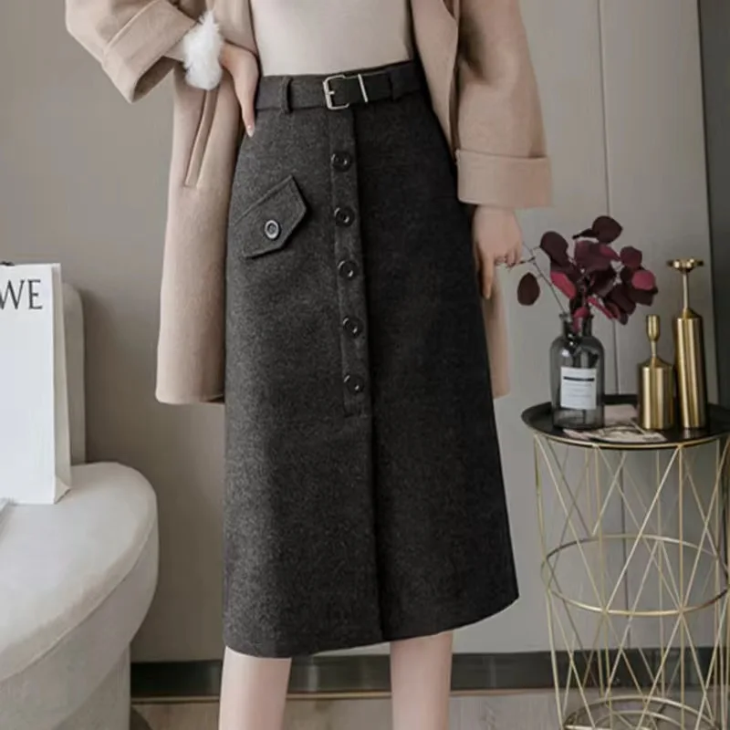 Streetwear Winter Skirts Women 2023 Split Korean Style Elegant Skirt Black High Waist Casual Office Ladies Skirt Clothes Bottoms