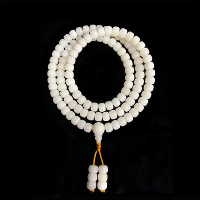 108Beads Natural White Bodhi Barrel Prayer Beads Mala Talipot Palm Bodhi Meditation Strand BRO658