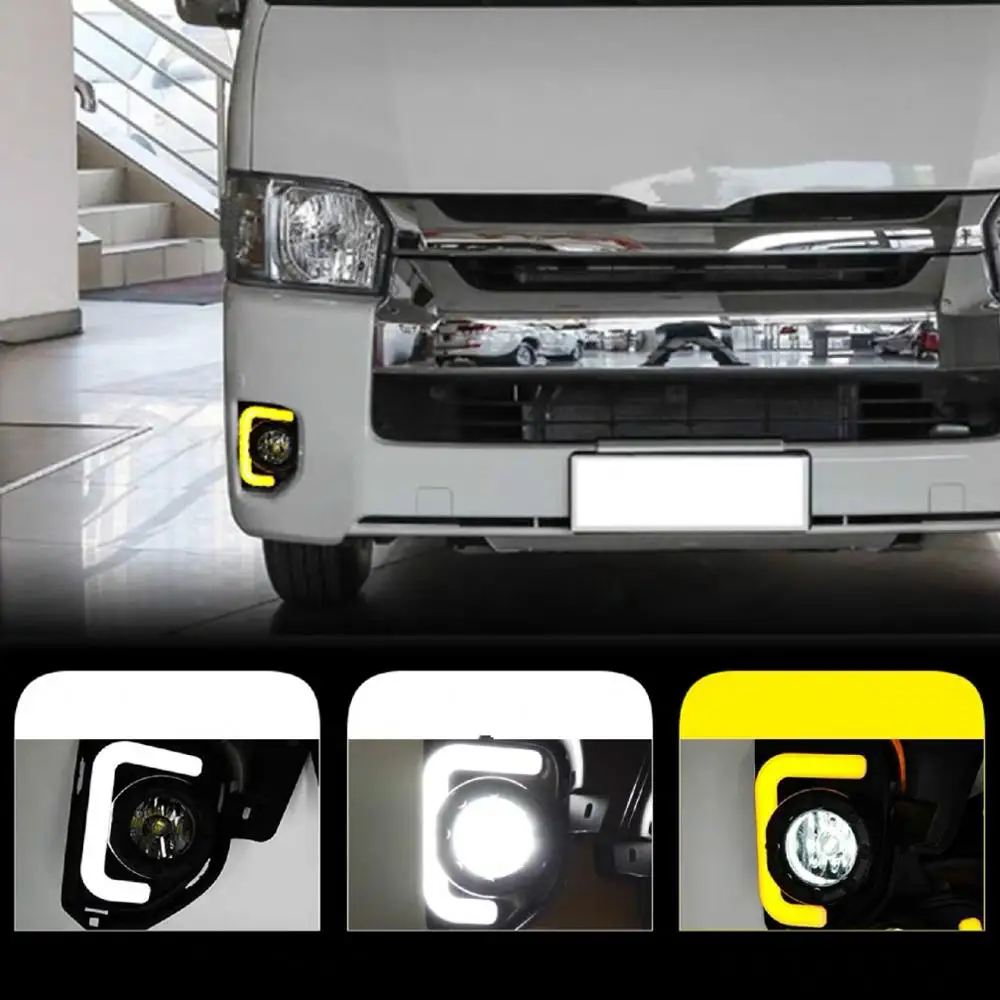 2pcs LED 12V ABS Car fog Lamp DRL Daytime Running Light For Toyota Hiace 2014 2015 2016 2017 2018 with Turn Signal