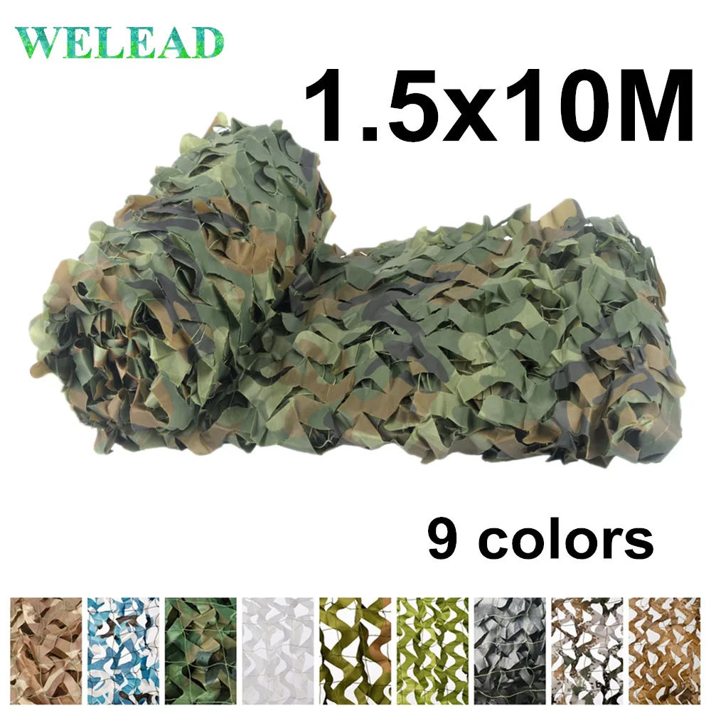 Welead 1.5x10m Reinforced Camouflage Net  Concealment Mesh Hunting Camo Netting Shade Garden Awning Hide 1.5x10 1.5*10M