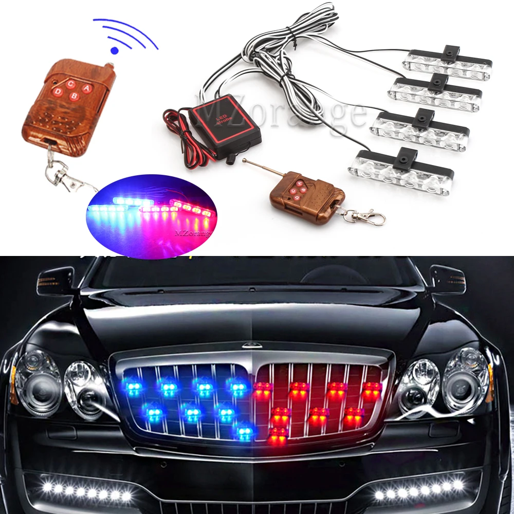 

All Cars 4x4 Strobe Light Wireless Emergency Flashing Light Stroboscopes Flash Grille Light Police Light Flasher Lamps Parts