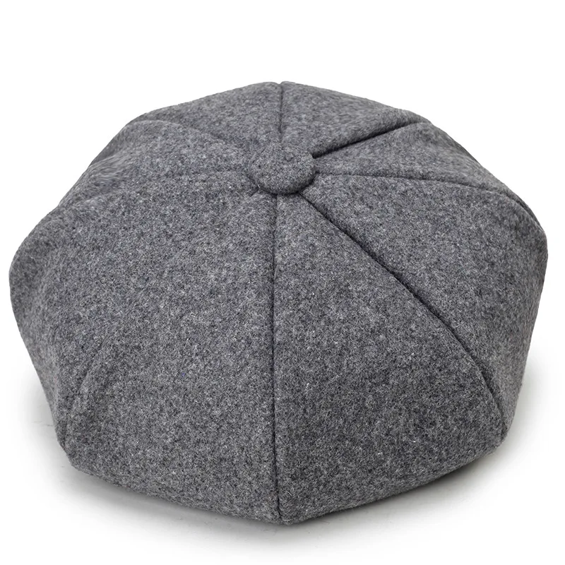 Autumn Winter Newsboy Caps Men Women Warm Woolen Solid Octagonal Hat For Male Detective Hats Retro Beanies Flat Caps chapeau