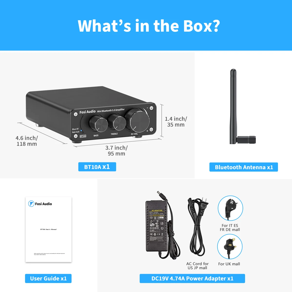 Fosi Audio BT10A Mini-Bluetooth-Verstärker, 2-Kanal-Verstärker für Heimlautsprecher, Höhen- und Bässe, HiFi-Stereo-Sound-Verstärker, 50 W x 2 – Detail 12