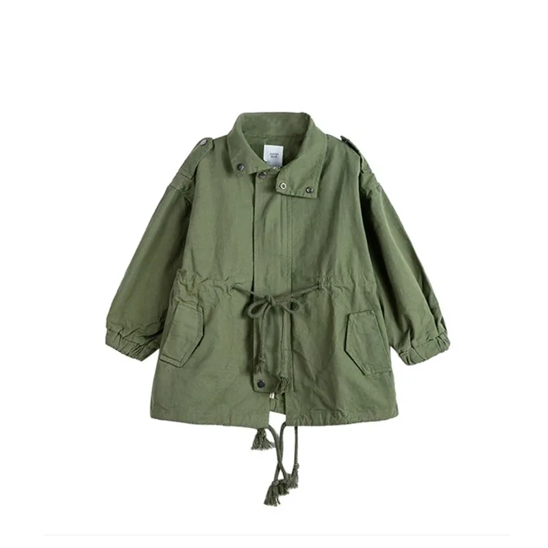 Primavera Autunno stile coreano Ragazze Moda Casual Trench lungo 2-6 anni Bambini Tinta unita Cappotto di ancoraggio allentato Giacche per bambini