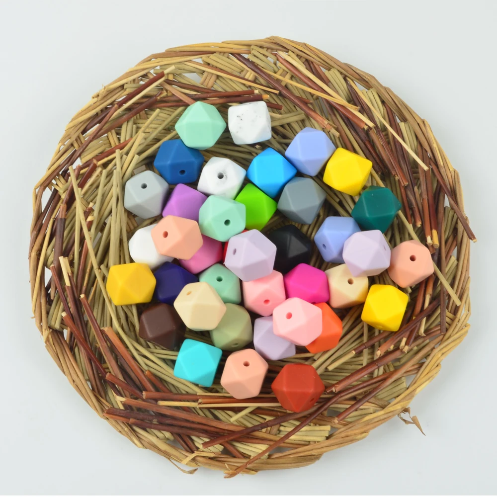 LOFCA Silicone Beads 50pcs 14mm Hexagon Mini Smaller Beads Bpa free DIY Necklace Keychain Jewelry Accessories