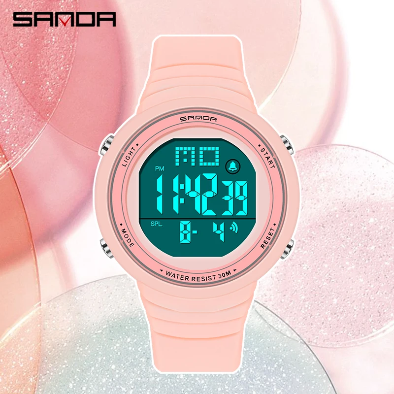 Ladies Digital Watch Fashion Brand SANDA Dress Bracelet Luxury Electronic Watches Stopwatch Luminous Clock Women\'s Wristwatch