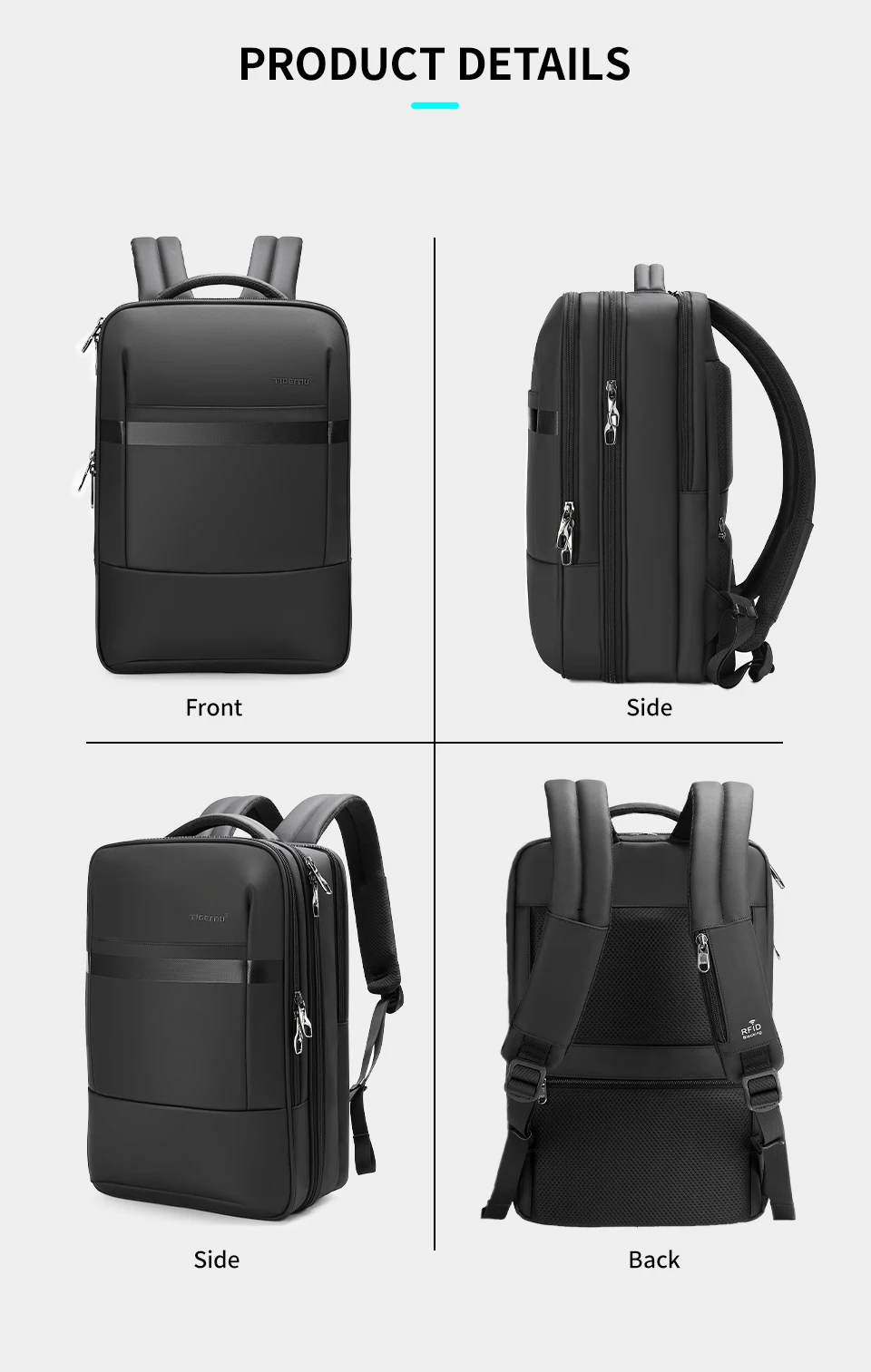 Tigernu Anti Diebstahl Rucksack 15,6 zoll Laptop Rucksack Männer TPU Wasserdichte Reise Rucksäcke Männlichen Schule Taschen Für Männer Gepäck Taschen – Detail 13