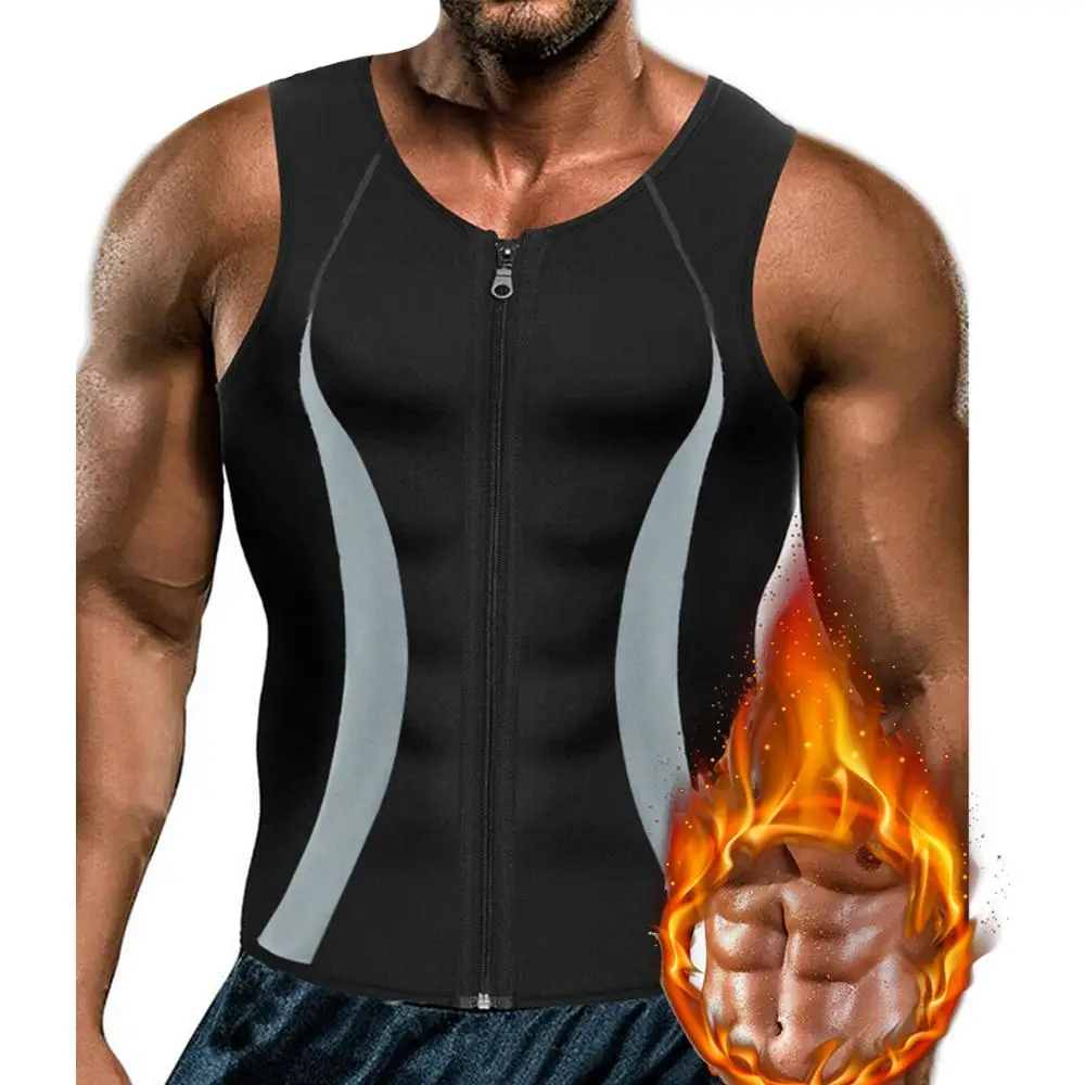 Men Slimming Body Shaper Zipper Black Chest Compression Shirt Gynecomastia Moobs Undershirt Workout Waist Trainer Sweat Vest