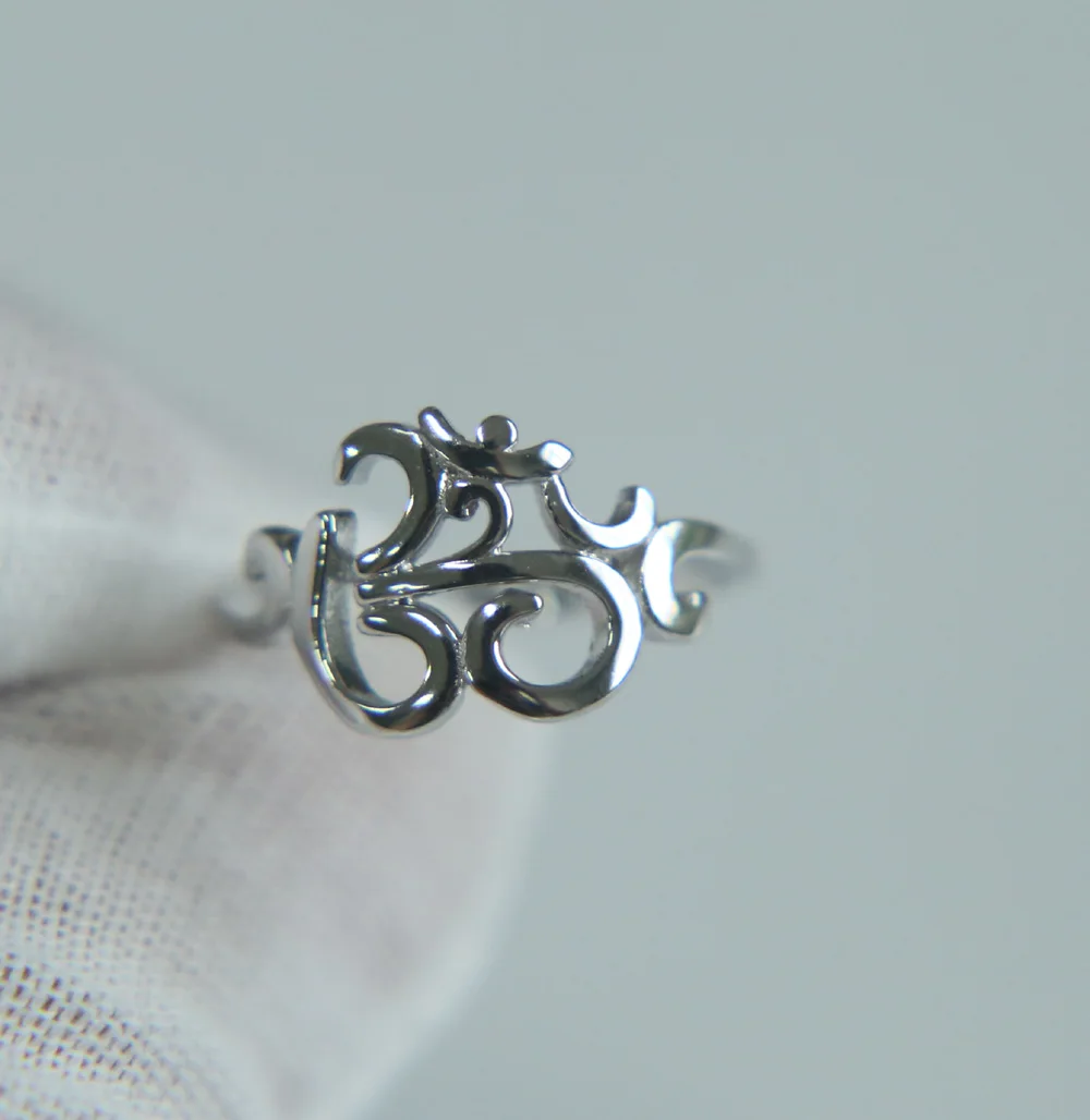 100% 925 Sterling Silver women men high quality fine silver om ohn india symbol yoga jewelry ring