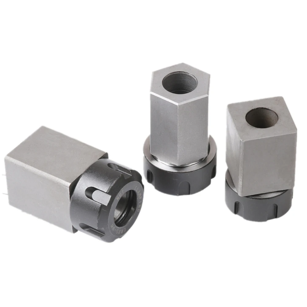 1pcs Square ER25 ER32 ER40 Chuck Block Hard Steel Spring Collet Chuck Seat for CNC Lathe Engraving Machine Cross Hole Drilling