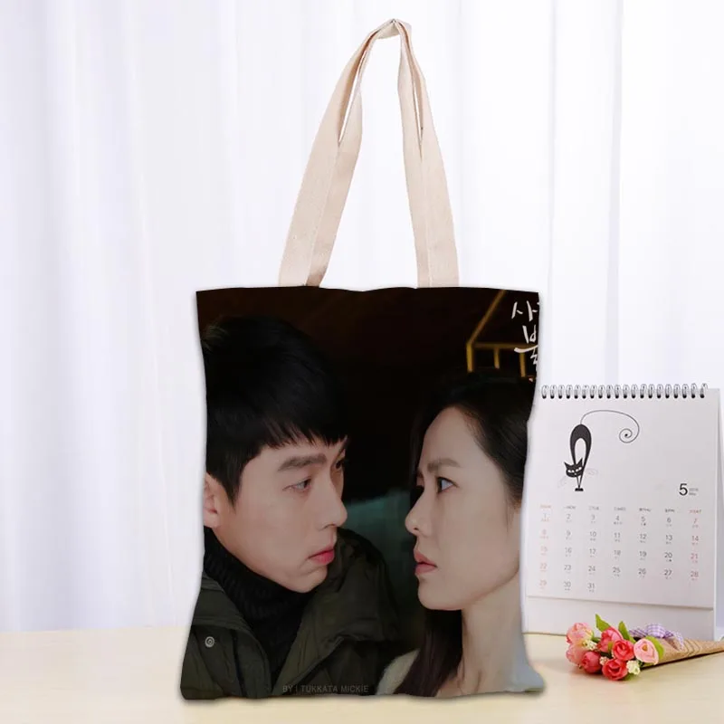 New Crash Landing On You Hyun Bin Tote Bag Borsa per la spesa pieghevole Borsa a tracolla riutilizzabile ecologica grande in tessuto di tela unisex