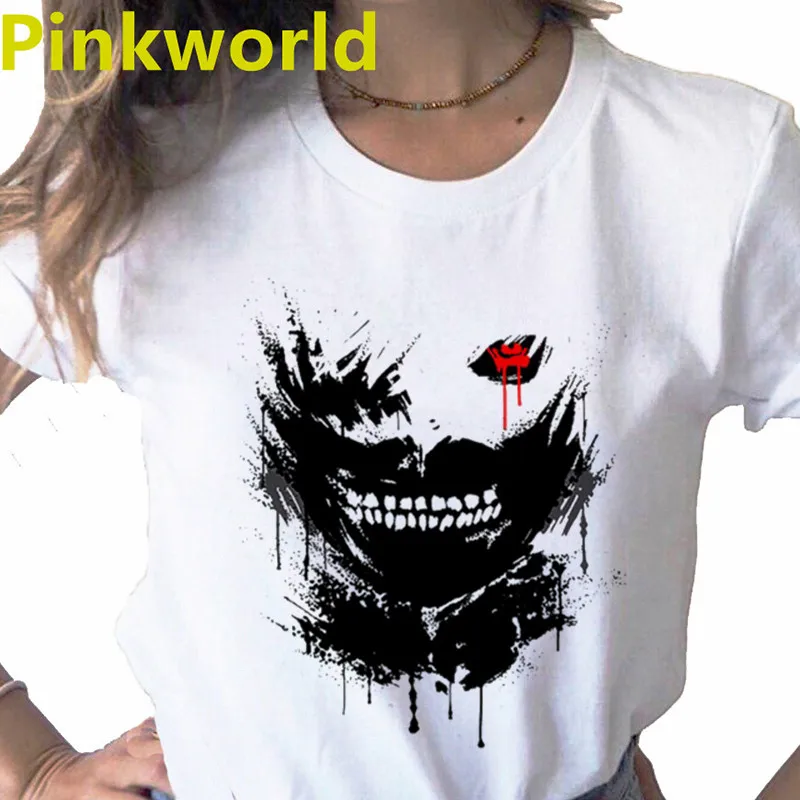 Japanese Anime Tokyo Ghoul Cartoon print ladies T-shirt casual basics O-collar white shirt short sleeve ladies T-shirt,Drop Ship