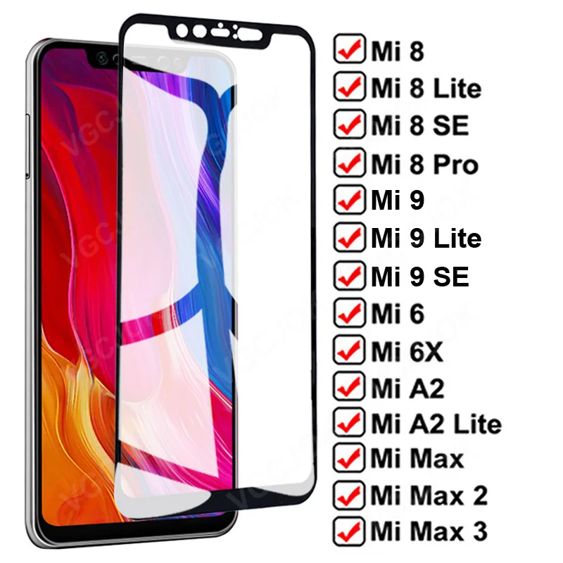 9D Full Protection Glass For Xiaomi Mi 8 Lite 9 SE Mi8 Mi9 Pro Tempered Screen Protector Mi 6 6X A2 lite Max 2 3 Protective Film