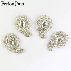 4pcs DIY silver iron on crystal leaf rhinestone patch glass hot fix applique decoration shoes wedding dress accessories TJ 064