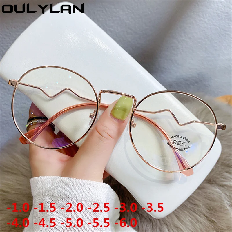 Oulylan Round Finished Myopia Glasses Women Clear Computer Prescription Eyeglasses Men Nearsighted Eyewear -1.0 1.5 2.0 2.5 3.0