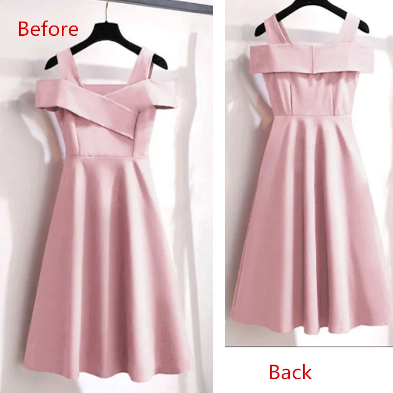 (40-100kg) 2025 New Big Size Slim Pure Color Dress French Style Graceful Sweet Slash Neck Dresses Girls Fashion Joker Date Skirt