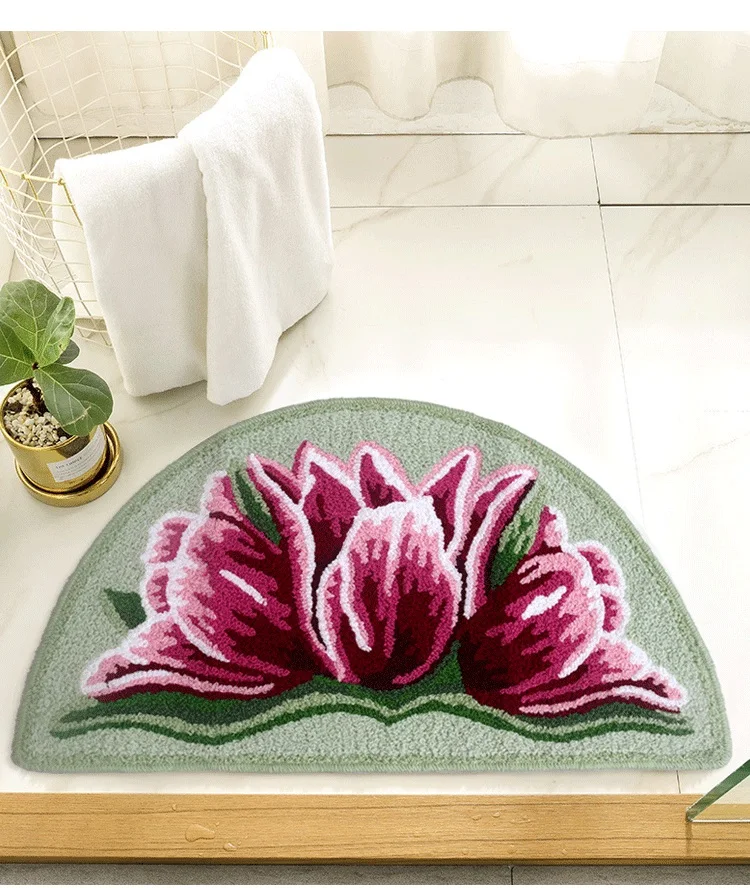 New Arrival Bright Color Art Area Rug For Door Home Living Room Bedroom Decor Floor Mat Embroidered Carpet Tulips 80cm*50cm