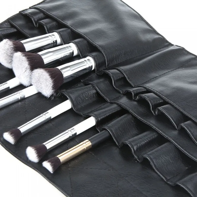 Black Two Arrays Makeup Brush Holder Professional PVC Apron Bag Artist Belt Strap Protable Make Up Bag Cosmetic Brush Bag