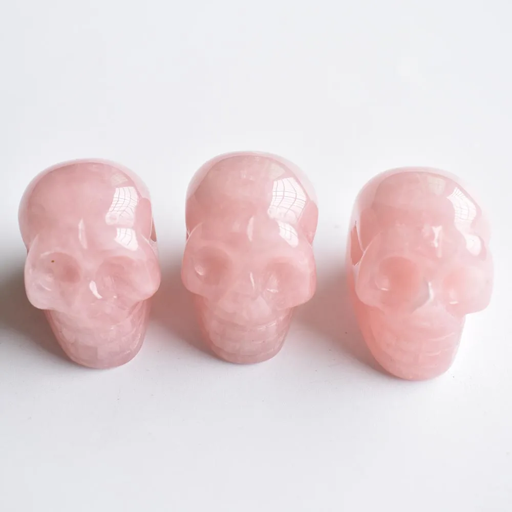 Modische, meistverkaufte, hochwertige Anhänger aus natürlichem Rosenquarz in Totenkopfform für die Schmuckherstellung, 6 Stück/Los, Großhandel. – Detail 5