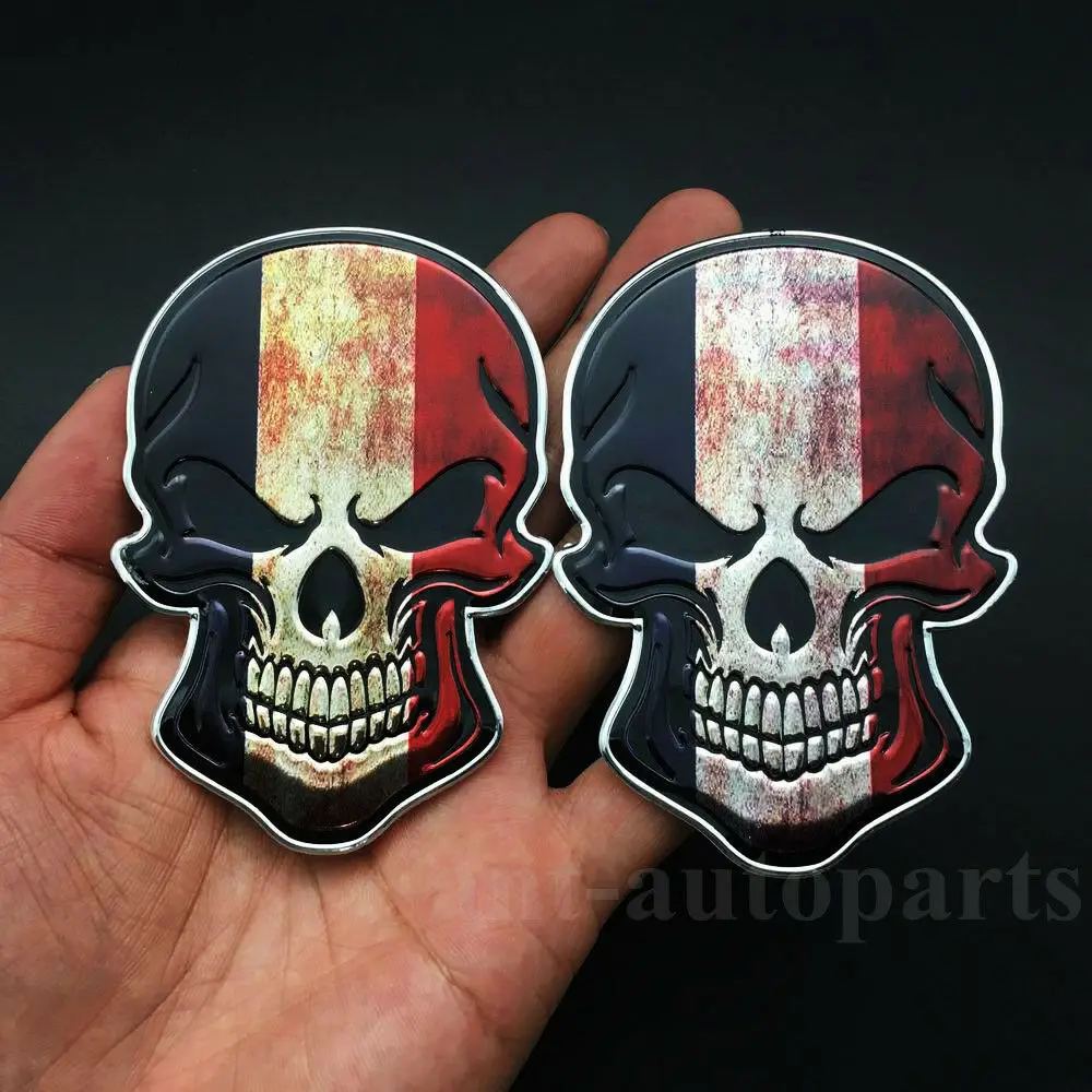 

2x France French Flag Skull Evil Car Auto Trunk Body Decal Sticker Badge Emblem