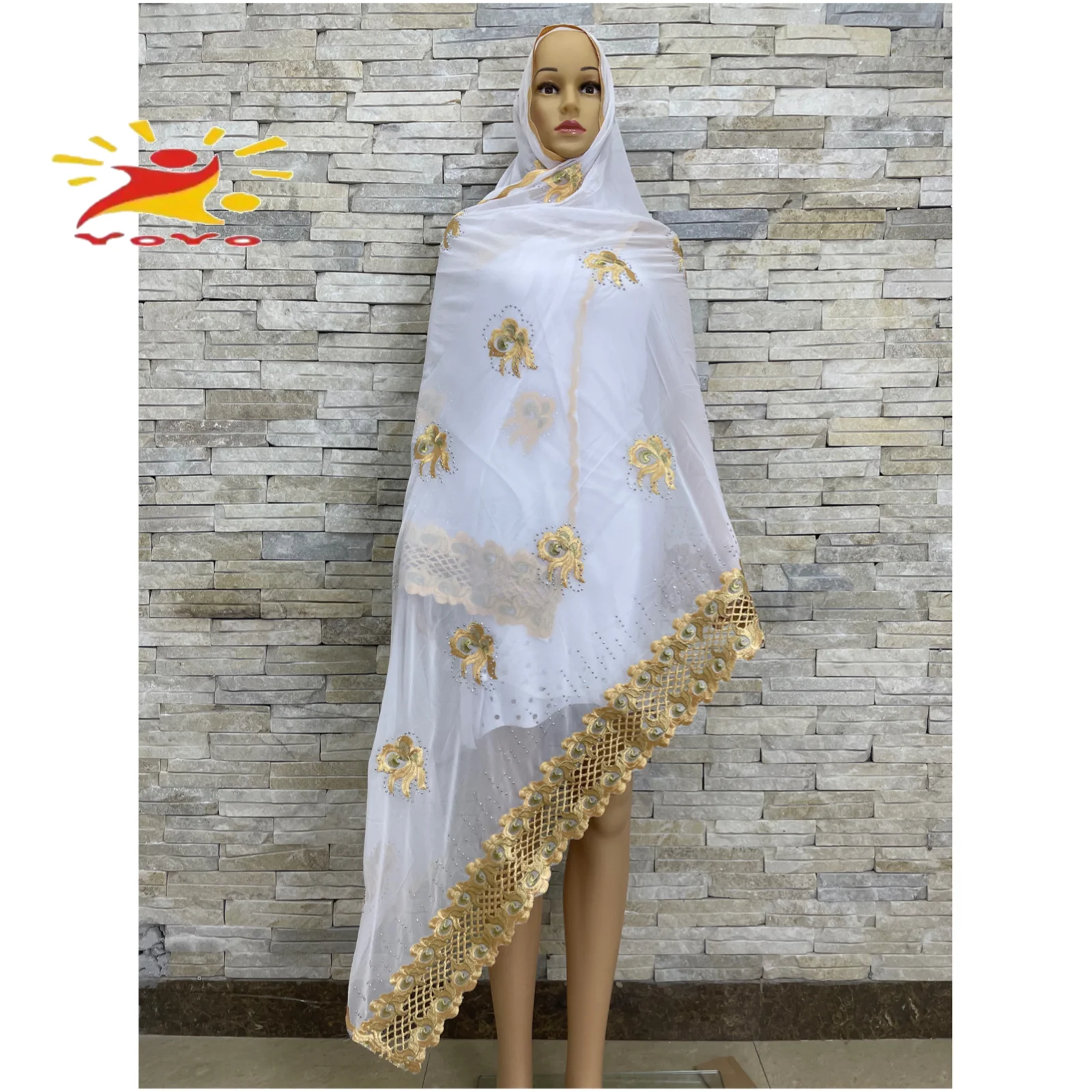 New African Women High Quality Chiffon Scarf Embroidery Muslim Women Hijab Economic Scarf Chiffon Splicing Design