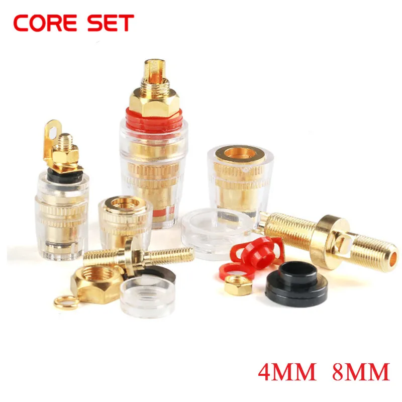 Gold Plated Copper Banana Connector 4mm Thread Medium Amplifier Speaker Spade Terminal Binding Post Banana Plug Socket M4 M8