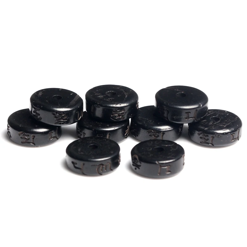 4A Natural Black Coconut Shell Six Word Mantra Crystal Single Bead DIY Jewelry Making