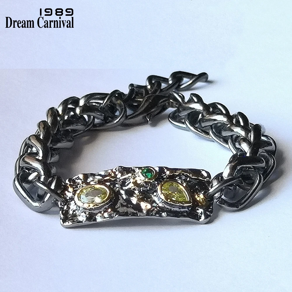 DreamCarnival 1989 Original Gothic Bracelet for Women Olivine Zirconia Cool Black Metal Fashion Jewelry Pulseira Feminina WB1233