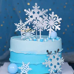 4pcs Merry Christmas party Cake Topper fiocco di neve bianco acrilico Happy Birthday Cake Topper per bambini decorazione natalizia per dessert