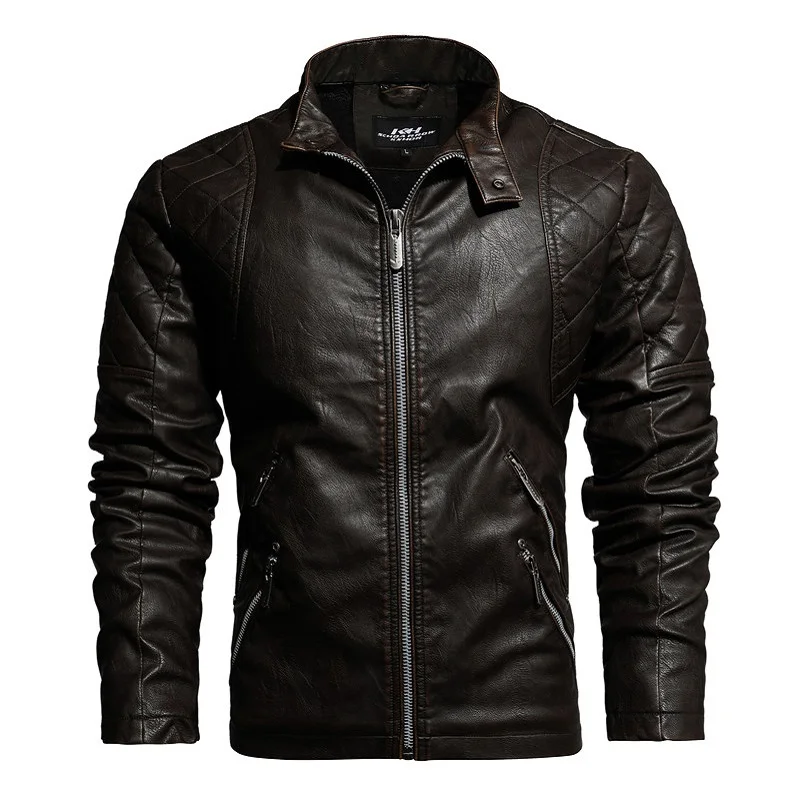 Men Fashion Leather Jacket Men Autumn Motorcycle Slim Fleece Jacket Coat Men Spring Outdoor Casual Motor Biker PU Leather Jacket