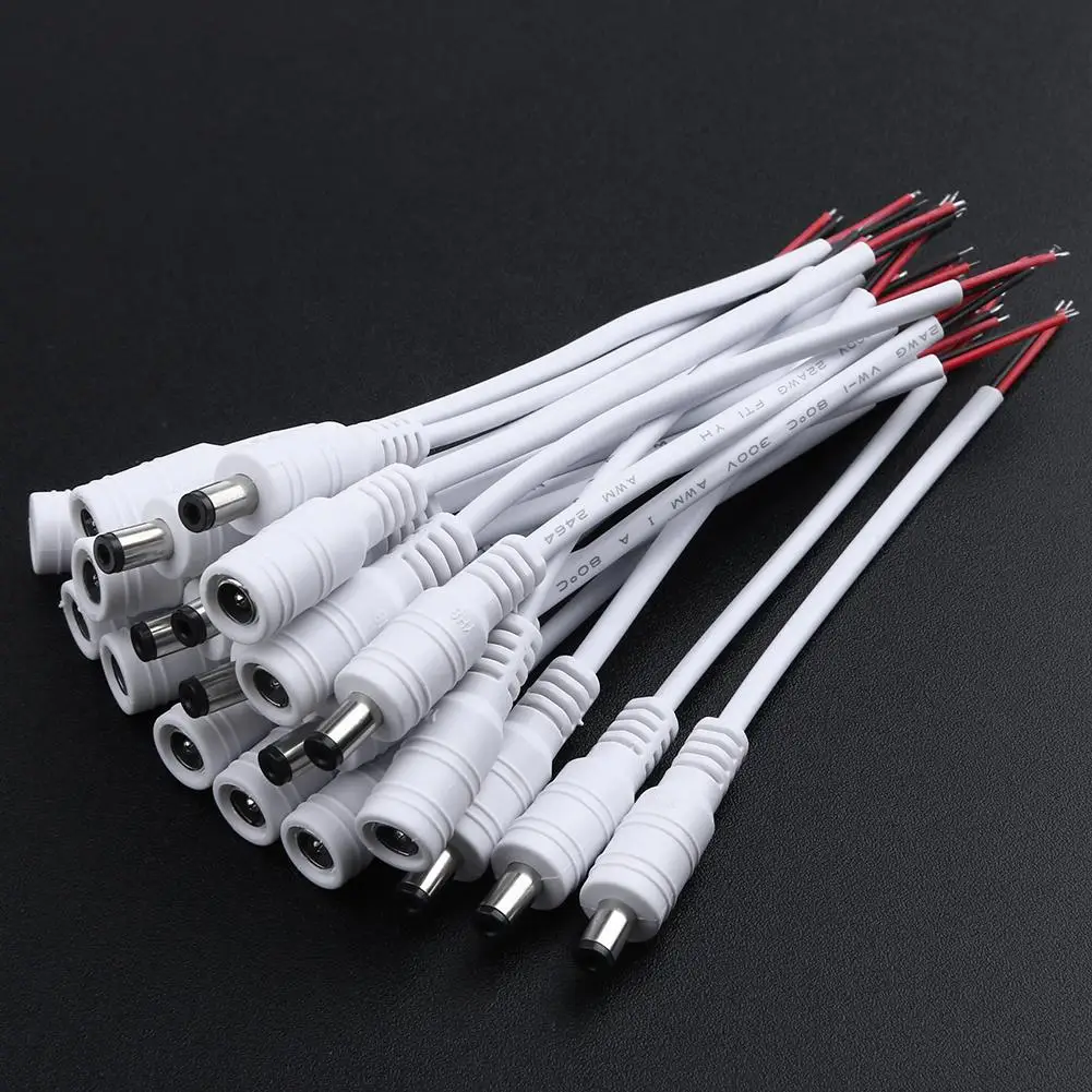 5.5x2.1 DC 12/24V Male+Female Plug Cable Wire Connector for LED Strip Light Ceiling Light DC led Strip Light Connectors