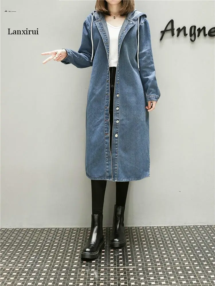 XL-5XL Plus Big Size  Denim Coat Women Spring Autumn Winter  Feminina Fashion New Thin Loose Long Jean Trench Female