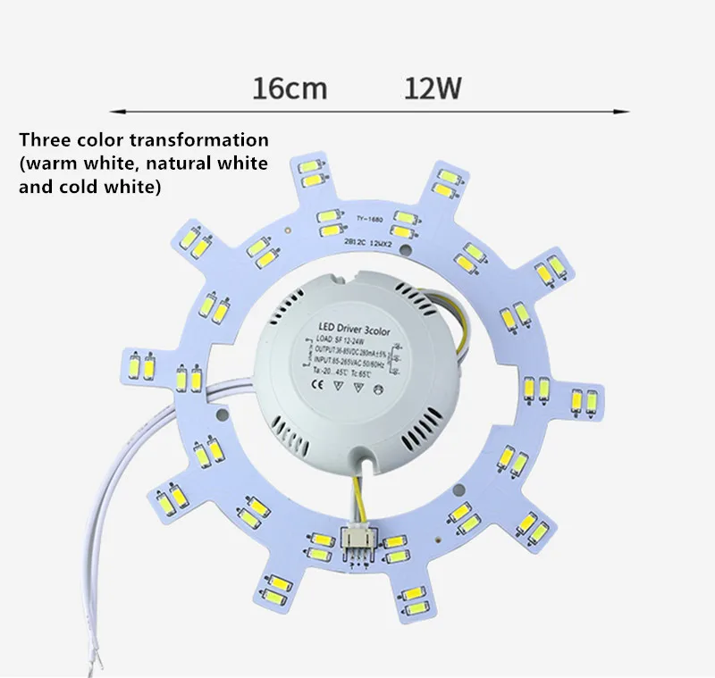 Imagem -03 - Placa de Luz Led 12w 15w 18w 5730 Três-cor Transformação Placa de Luz Redonda Lâmpada de Teto Modificado Led Anel Painel Círculo Luz