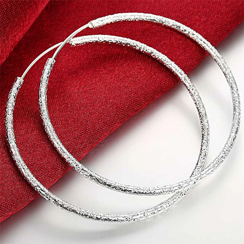 BABYLLNT 925 Sterling Silver Scrub Matte Round Circle 35/50MM Big Hoop Earrings for Women European Fashion Jewelry Gift Hot Sale