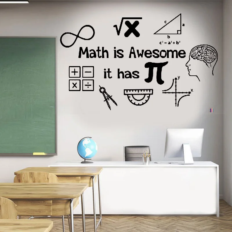 Math Wall Decal, Math Is Awesome, It Has Pi- Classroom Wall Vinyl Sticker Math Teacher Gift, Mathematics Decal Decoration M373