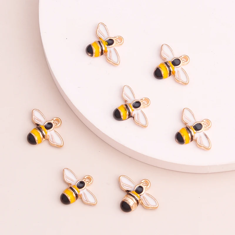 10pcs 14x13mm enamel tiny bee charm for jewelry making and crafting cute earring pendant necklace bracelet charms