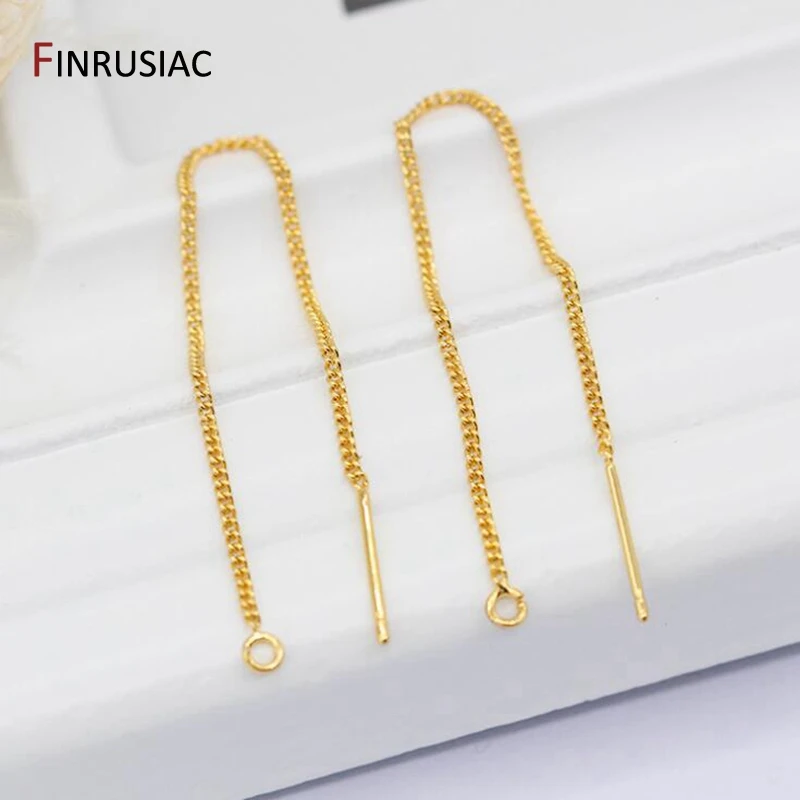 Earring Making Supplies 14K Real Gold Plated Long Tassel Chain Ear Wire Earrings Findings For Women DIY Jewellery