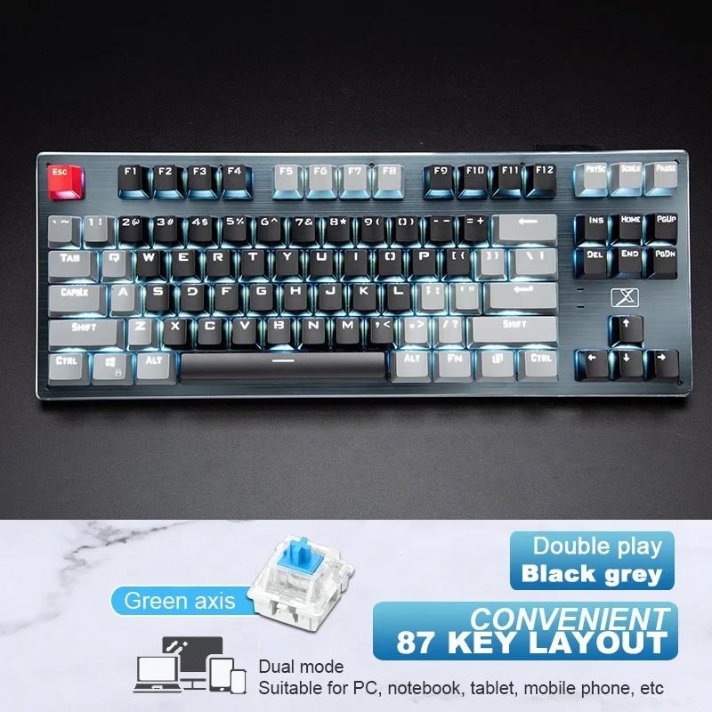 RF912D 87 Keys Mechanical Geming Keyboard Backlit Wireless Wired Bluetooth Compatible Rechargeable For PC Laptop Tablet