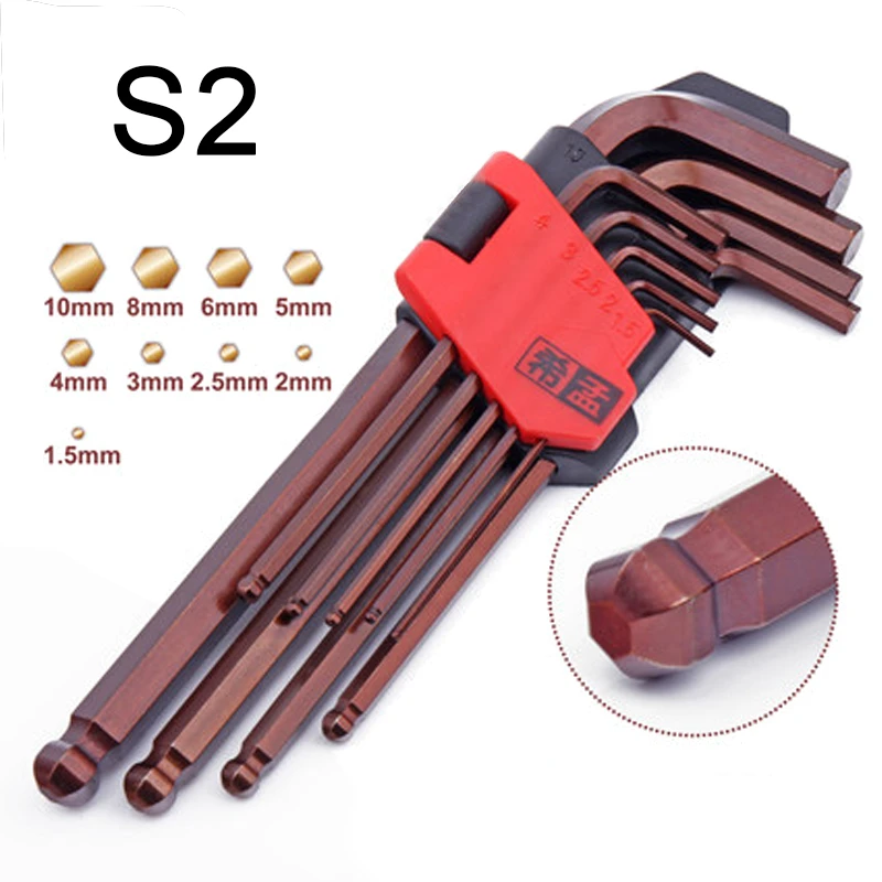 9Pcs Bộ Chìa Lục Giác, S2 Khóa Lục Giác Cờ Lê, lục Giác Bộ Cờ Lê Đa Năng Chìa Khóa Lục Giác 1.5Mm-10Mm, Dạng L Phẳng Bóng Cờ Lê 2 Đầu Miệng Hệ Mét Dụng Cụ Cầm Tay